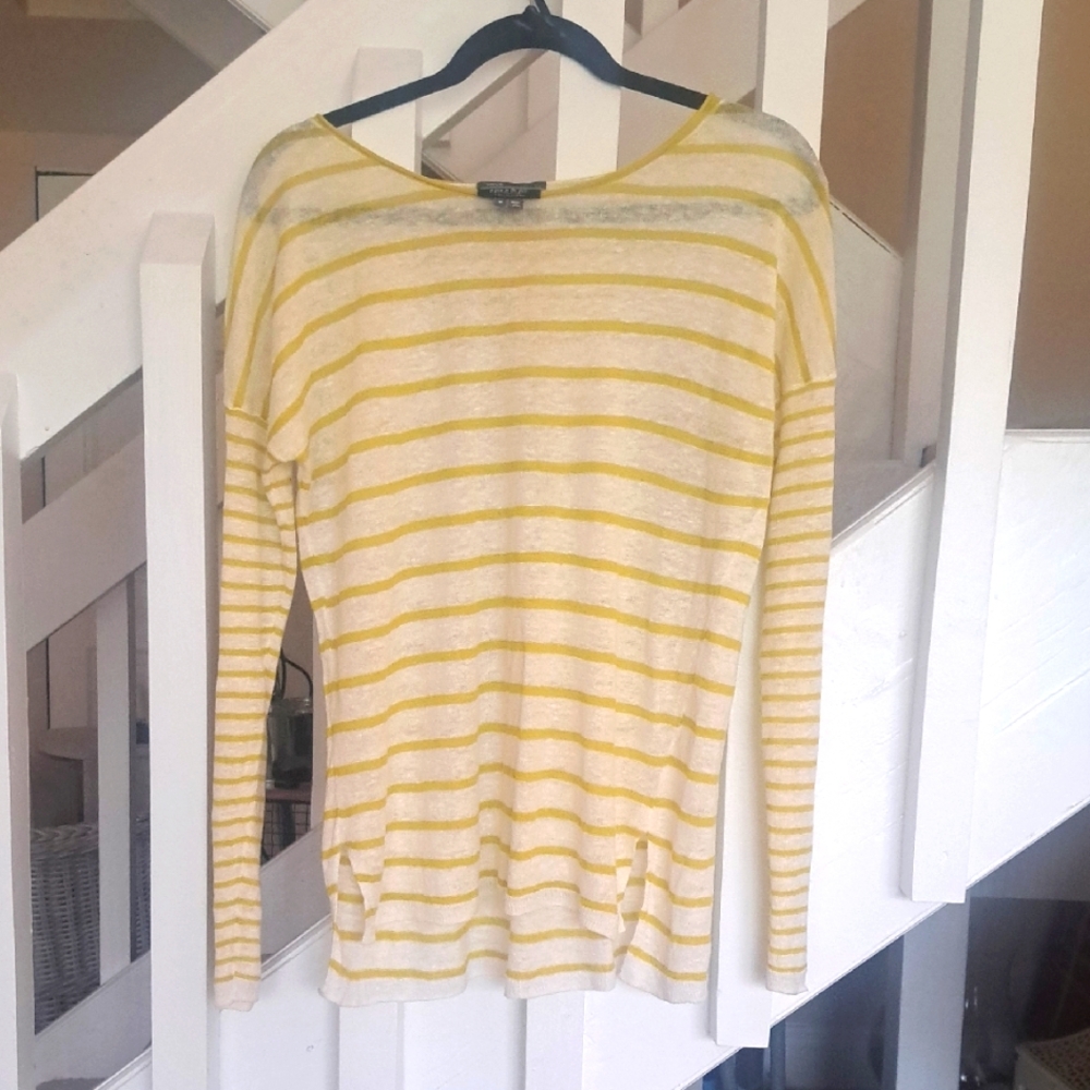 Vince Yellow&White Striped Linen Maternity Top Sz M EUC